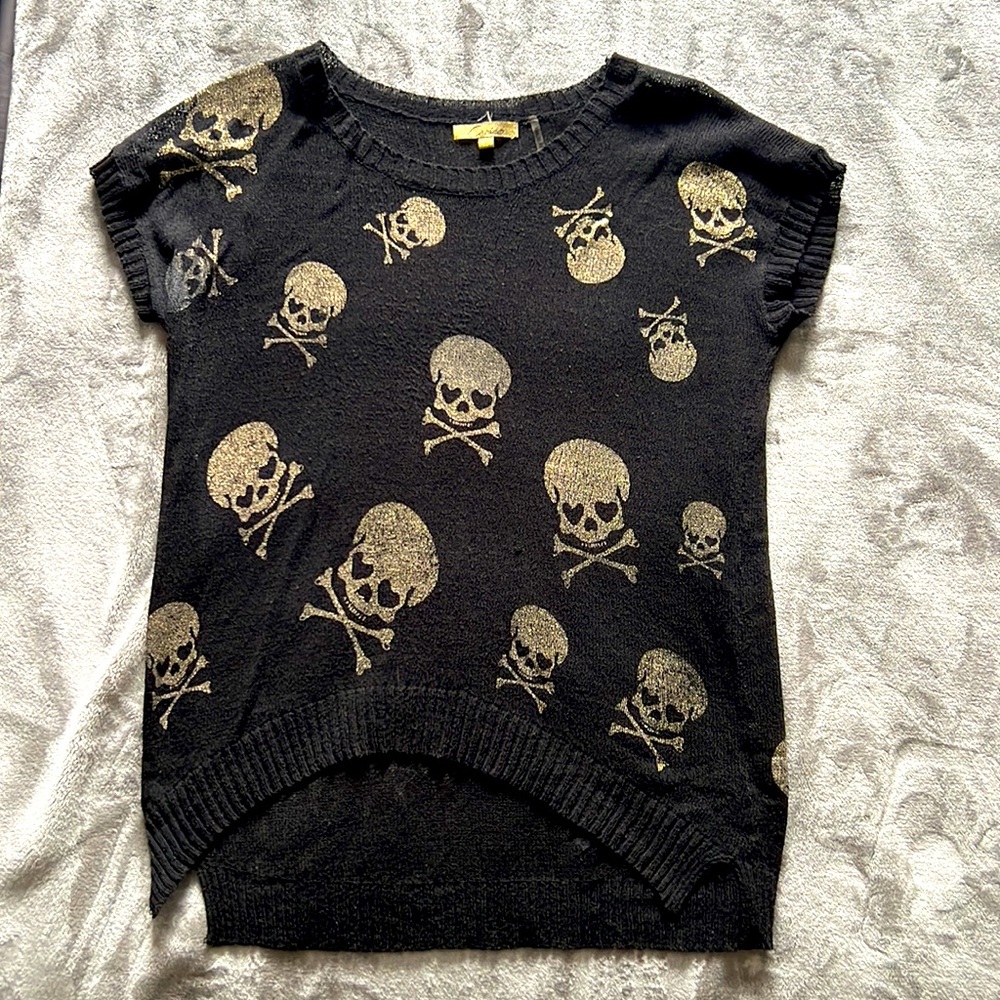 Gold skull detail sheer top